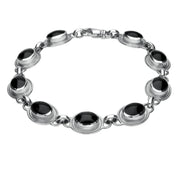 Sterling Silver Whitby Jet 9 Stone Oval Bracelet. B227