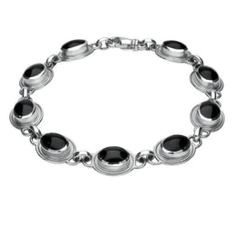Sterling Silver Whitby Jet 9 Stone Oval Bracelet. B227