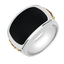 Sterling Silver Whitby Jet 9ct Yellow Gold Gothic Bat Ring. R581