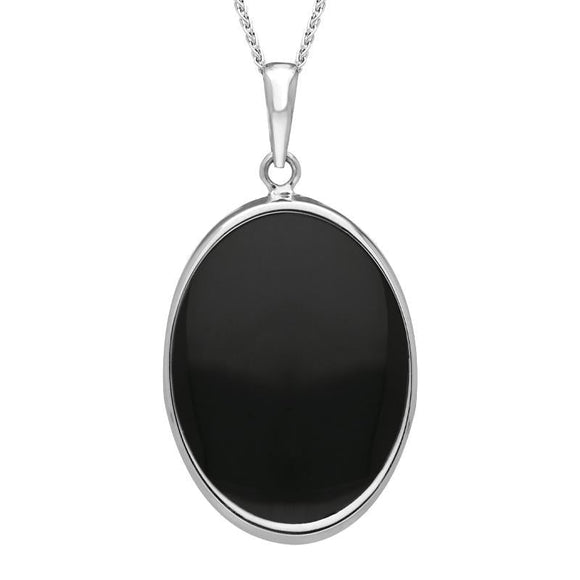 Sterling Silver Whitby Jet Abbey Moon Oval Necklace P3436