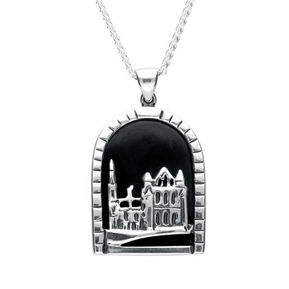 Sterling Silver Whitby Jet Abbey Necklace. P2114