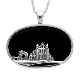 Sterling Silver Whitby Jet Abbey Oval Necklace P143