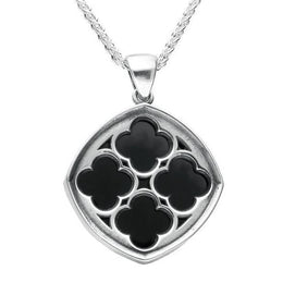 Sterling Silver Whitby Jet Abbey Window Large Cushion Necklace. P2456