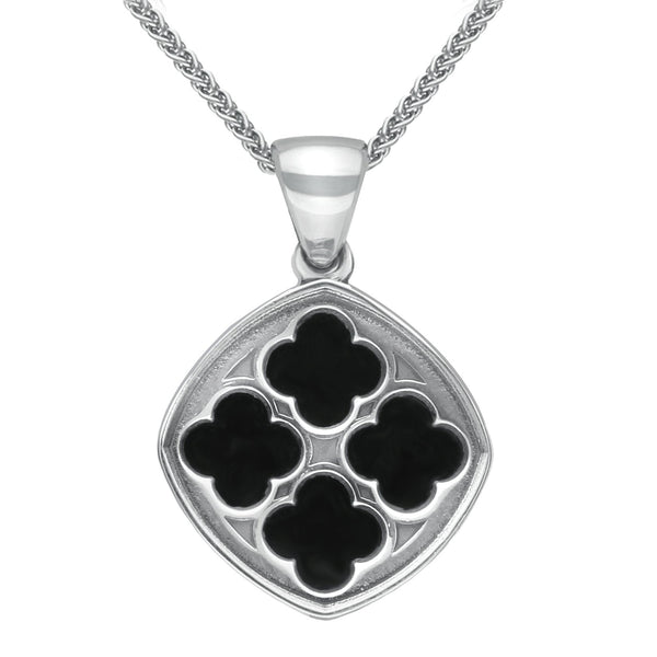 Sterling Silver Whitby Jet Abbey Window Small Cushion Necklace P2455