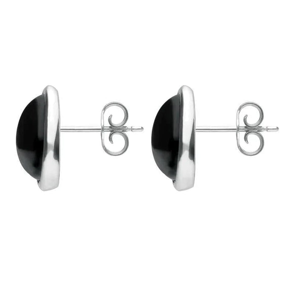 Sterling Silver Whitby Jet Abstract Marquise Stud Earrings. E2039.