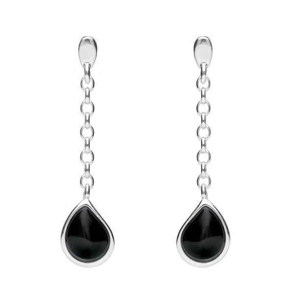Sterling Silver Whitby Jet Abstract Peardrop Earrings E1800