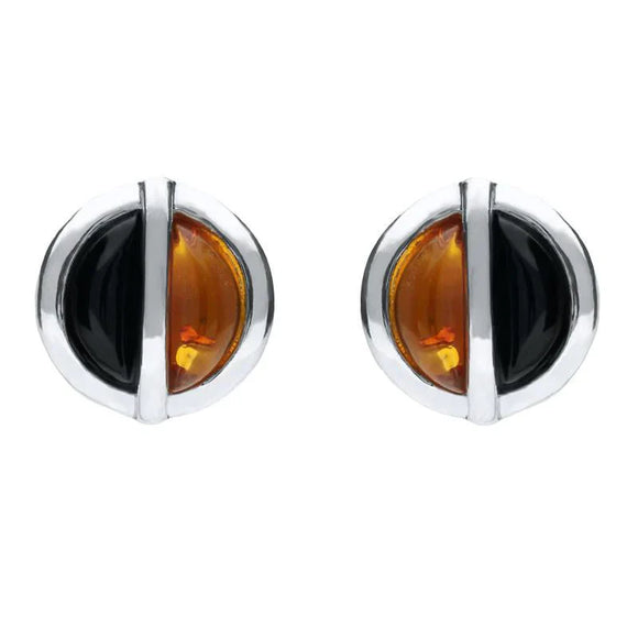 Sterling Silver Whitby Jet Amber Double Stone Stud Earrings E1805