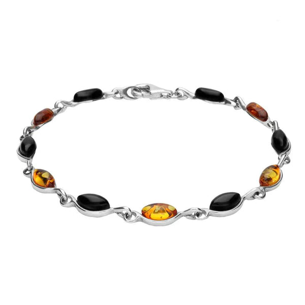Sterling Silver Whitby Jet Amber Link Bracelet B946