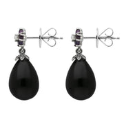 Sterling Silver Whitby Jet Amethyst Pearl Flower Drop Earrings E1701