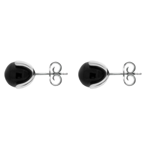 Sterling Silver Whitby Jet Bead Claw Set Stud Earrings. e1503.