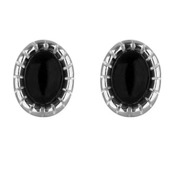 Sterling Silver Whitby Jet Bead Edge Stud Earrings. E1793