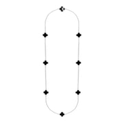 Sterling Silver Whitby Jet Bloom Eight Stone Four Leaf Clover Chain Necklet, N1042