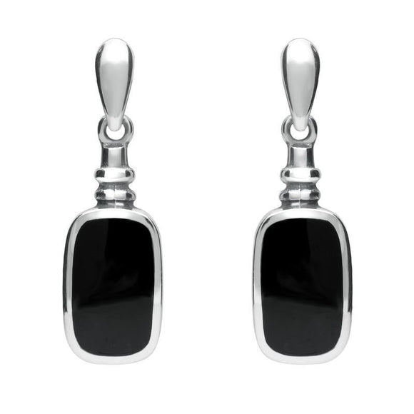 Sterling Silver Whitby Jet Bottle Top Drop Earrings. E055. 