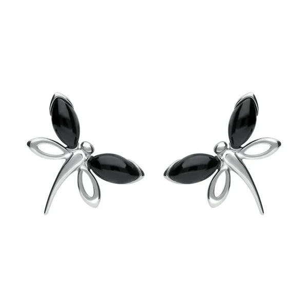 Sterling Silver Whitby Jet Butterfly Stud Earrings E1898.