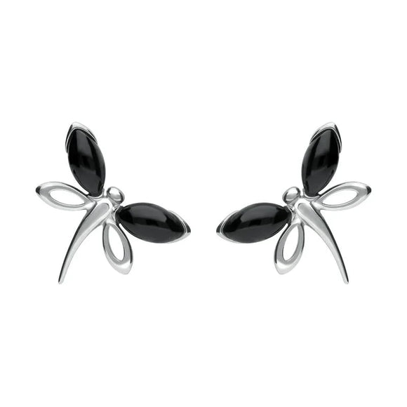 Sterling Silver Whitby Jet Butterfly Stud Earrings E1898.