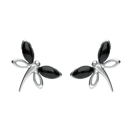 Sterling Silver Whitby Jet Butterfly Stud Earrings E1898.