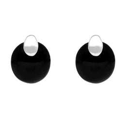 Sterling Silver Whitby Jet Button Cap Stud Earrings