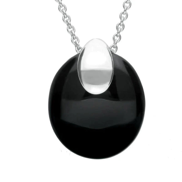 Sterling Silver Whitby Jet Cap Oval Stone Necklace P2613