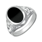 Sterling Silver Whitby Jet Carved Shoulder Oval Signet Ring