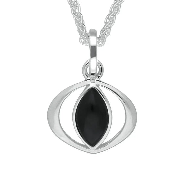 Sterling Silver Whitby Jet Cat Eye Necklace. P2542