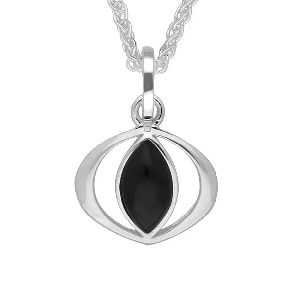 Sterling Silver Whitby Jet Cat Eye Necklace. P2542