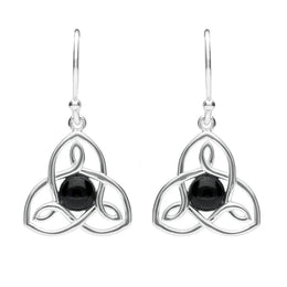 Sterling Silver Whitby Jet Celtic Knot Hook Drop Earrings E2309
