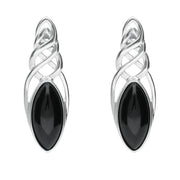 Sterling Silver Whitby Jet Celtic Long Marquise Stud Earrings E994