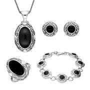 Sterling Silver Whitby Jet Celtic Oval Four Piece Set. S013 