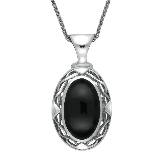 Sterling Silver Whitby Jet Celtic Oval Four Piece Set. S013 