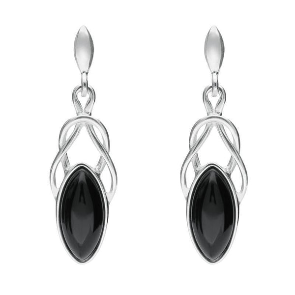 Sterling Silver Whitby Jet Celtic Twist Drop Earrings E984