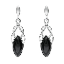 Sterling Silver Whitby Jet Celtic Twist Drop Earrings E984