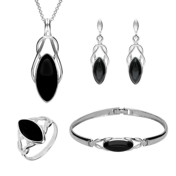 Sterling Silver Whitby Jet Celtic Twist Piece Set S011
