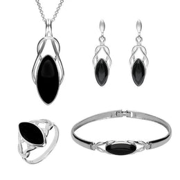 Sterling Silver Whitby Jet Celtic Twist Piece Set S011
