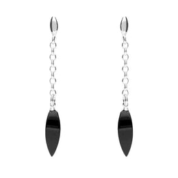 Sterling Silver Whitby Jet Chain Drop Earrings. E1794