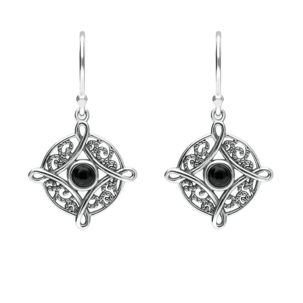 Sterling Silver Whitby Jet Chain Drop Earrings. E1922