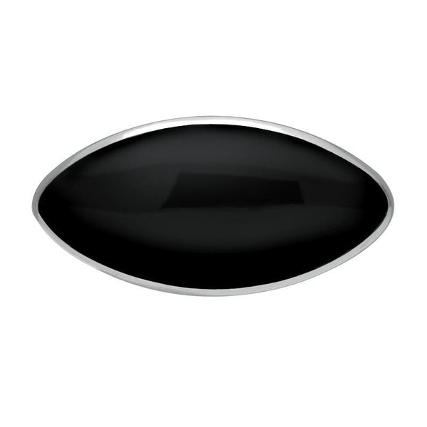 Sterling Silver Whitby Jet Contemporary Long Oval Brooch. M083.