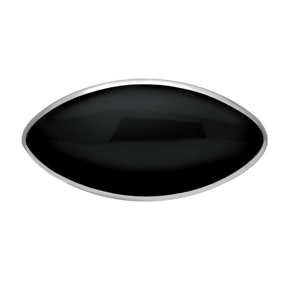 Sterling Silver Whitby Jet Contemporary Long Oval Brooch. M083.