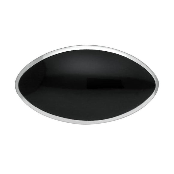 Sterling Silver Whitby Jet Contemporary Oval Brooch. M086