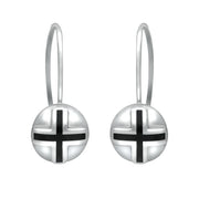 Sterling Silver Whitby Jet Cross Sphere Hook Earrings E2262