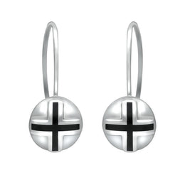 Sterling Silver Whitby Jet Cross Sphere Hook Earrings E2262