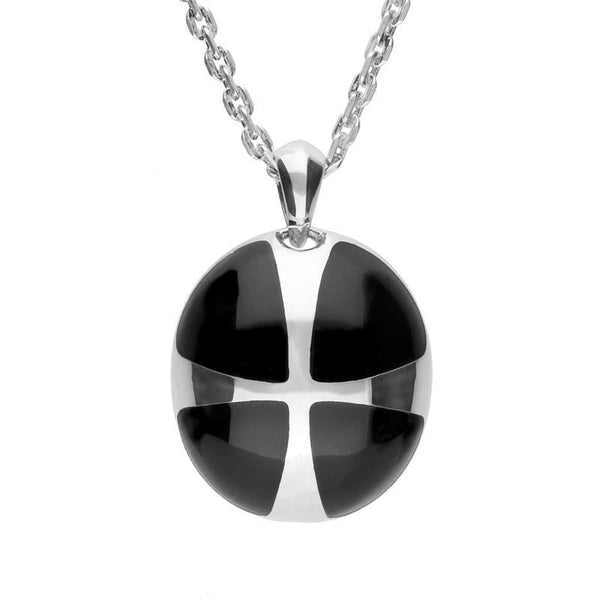 Sterling Silver Whitby Jet Cross Ball Pendant Necklace. P2709