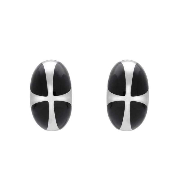 Sterling Silver Whitby Jet Cross Dome Stud Earrings E2021