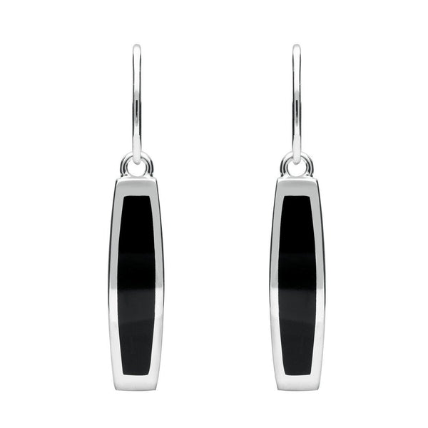 Sterling Silver Whitby Jet Curved Oblong Hook Drop Earrings E2017