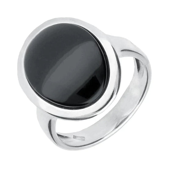Sterling Silver Whitby Jet Curved Oval Ring. R914