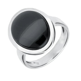 Sterling Silver Whitby Jet Curved Oval Ring. R914