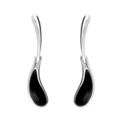 Sterling Silver Whitby Jet Curved Tear Drop Earrings. E1809.