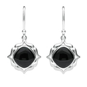 Sterling Silver Whitby Jet Cushion Fancy Edged Drop Earrings E2315