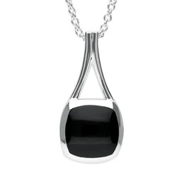 Sterling Silver Whitby Jet Cushion Pendant Necklace. P3009