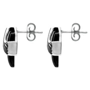 Sterling Silver Whitby Jet Cushion Ridge Stud Earrings E1964 side