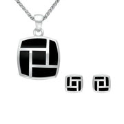 Sterling Silver Whitby Jet Five Stone Tile Two Piece Set S041